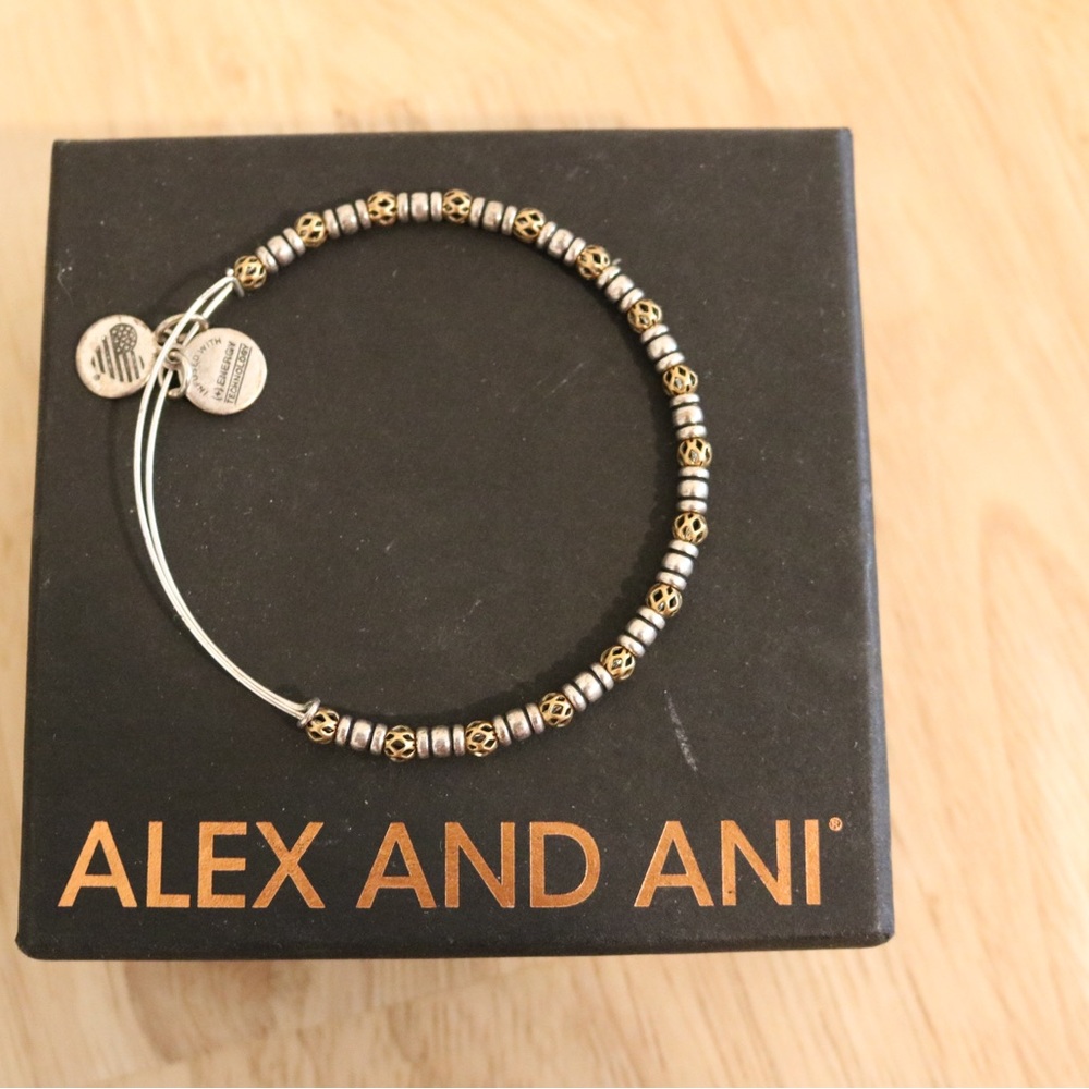 Alex and Ani Silver and Gold Beaded Bangle Bracelet